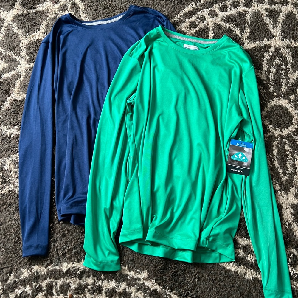NWT Columbia Green/Navy Blue Omni Wick Long Sleeve Shirts Bundle